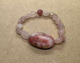 Rose Quartz Crystal Beaded Bracelet with Agate Centrepiece