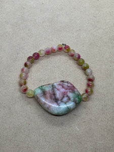 Watermelon Tourmaline with Agate Centrepiece Crystal Bracelet