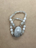 Moonstone set in 925 Silver with Rose Quartz Heart Charm and Moonstone Crystal Beaded Bracelet