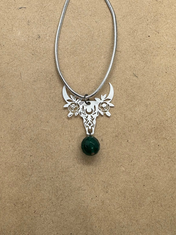 Taurus Bull Necklace with Emerald Crystal