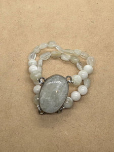 Moonstone set in 925 Silver with Rose Quartz Heart Charm and Moonstone Crystal Beaded Bracelet