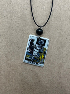 Death Tarot Card Necklace with Obsidian Crystal