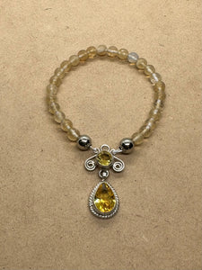 Citrine set in 925 Silver with Faceted Citrine Beaded Bracelet