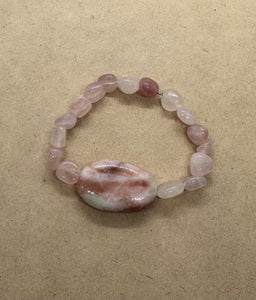 Rose Quartz Crystal Beaded Bracelet with Agate Centrepiece