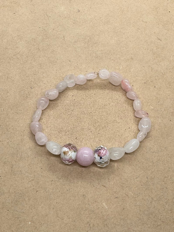 Rose Quartz Crystal with Murano Centrepiece Bracelet