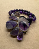 Amethyst bracelet set in 925 Silver Crystal Double Strand Beaded Bracelet with Silver Hematite Buddha Heads