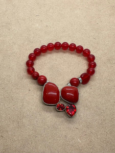 Red Coral and Granet Set in 925 Silver with Red Jade Crystal Beaded Bracelet