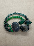 Moss Agate, Emerald & Green Cat's Eye set in 925 Silver with Green Jade, Kambaba Jasper & Green Cat’s Eye Bracelet