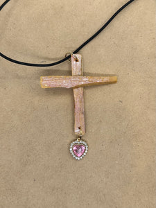 Palo Santo Crucifix Protection Necklace with Heart Charm