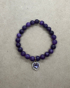 Charoite Crystal Bracelet with Heart Charm