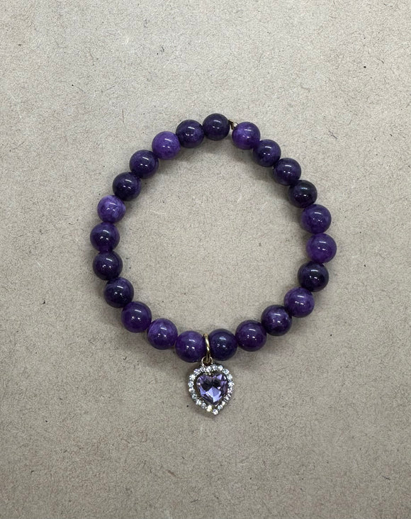 Charoite Crystal Bracelet with Heart Charm