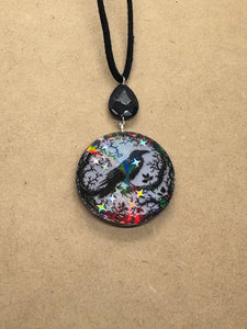 Orgone Crow Necklace with Goldstone & Obsidian Crystal