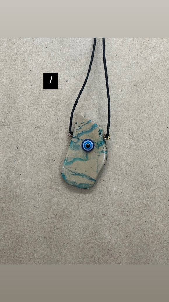 Imperial Jasper Crystal Slab & Evil Eye Necklace