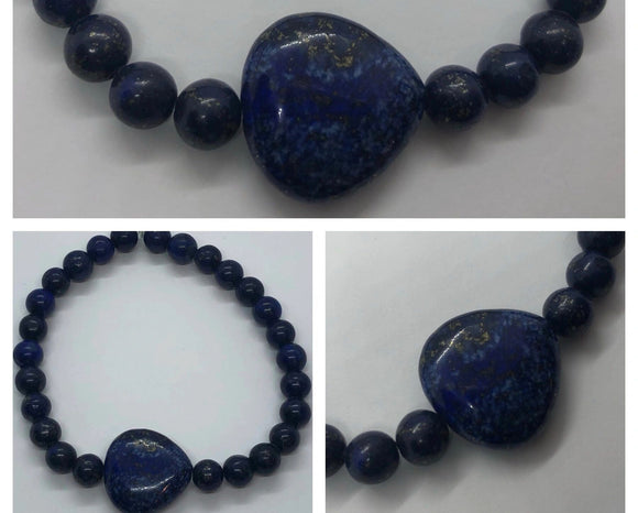 Lapis Lazuli Crystal Beaded Bracelet with Lapis Lazuli Heart Centrepiece