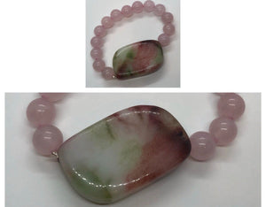 Rose Quartz Crystal Beaded Bracelet with Agate Centrepiece