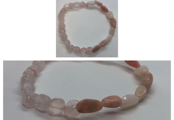 Pink Opal Crystal and Rose Quartz Crystal Beaded Bracelet