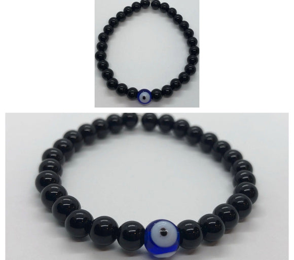 Black Obsidian Crystal Beaded Protection Bracelet with Evil Eye 🧿