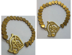 Gold Hematite Crystal Beaded Hearts Bracelet with Egyptian Eye of Horus