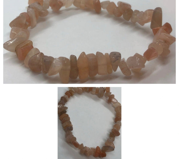 Peach Moonstone Crystal Beaded Chips Bracelet