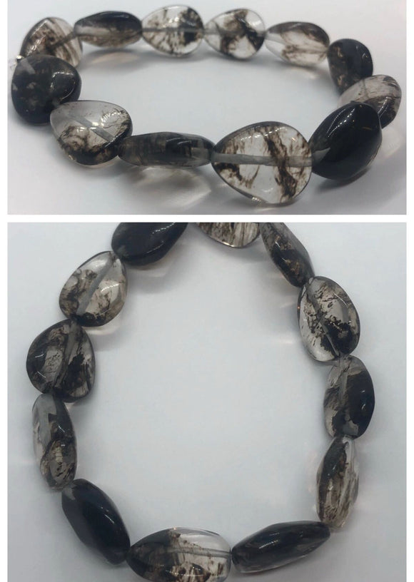 Tourmalinated Quartz Crystal Beaded Bracelet
