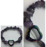 Amethyst Crystal Beaded Chips Bracelet with Amethyst Heart Centrepiece