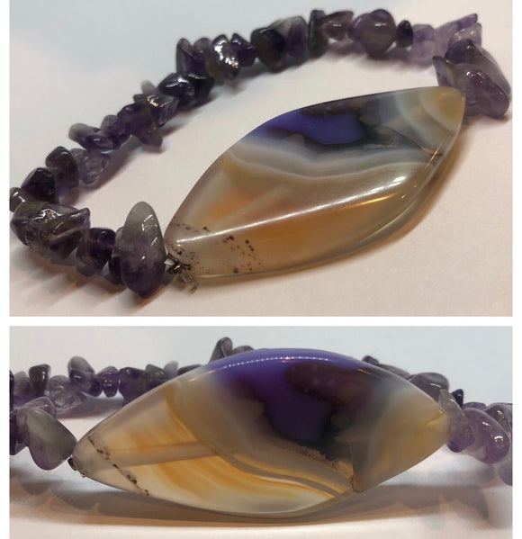 Amethyst Crystal Beaded Chips with Purple Agate Crystal Centrepiece
