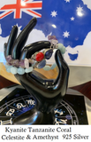 Tanzanite, Red Coral & Blue Opal Bracelet Set in 925 Silver with Amethyst & Celestite Crystal Beaded Double Strand Bracelet