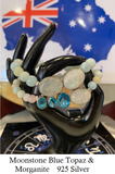 Moonstone & Blue Topaz Bracelet Set in 925 Silver with Morganite Crystal Beaded Double Strand Bracelet