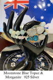 Moonstone & Blue Topaz Bracelet Set in 925 Silver with Morganite Crystal Beaded Double Strand Bracelet