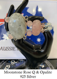 Moonstone Crystal set in 925 Silver with Rose Quartz & Opalite Crystal Beaded Bracelet
