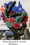 Ruby & Emerald Bracelet set in 925 Silver with Ruby & Lapis Chrysocolla Beaded Bracelet