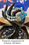 Turquoise Bracelet set in 925 Silver with Celestite & Aquamarine Double Strand Bracelet