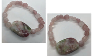 Rose Quartz Crystal Beaded Bracelet with Agate Centrepiece