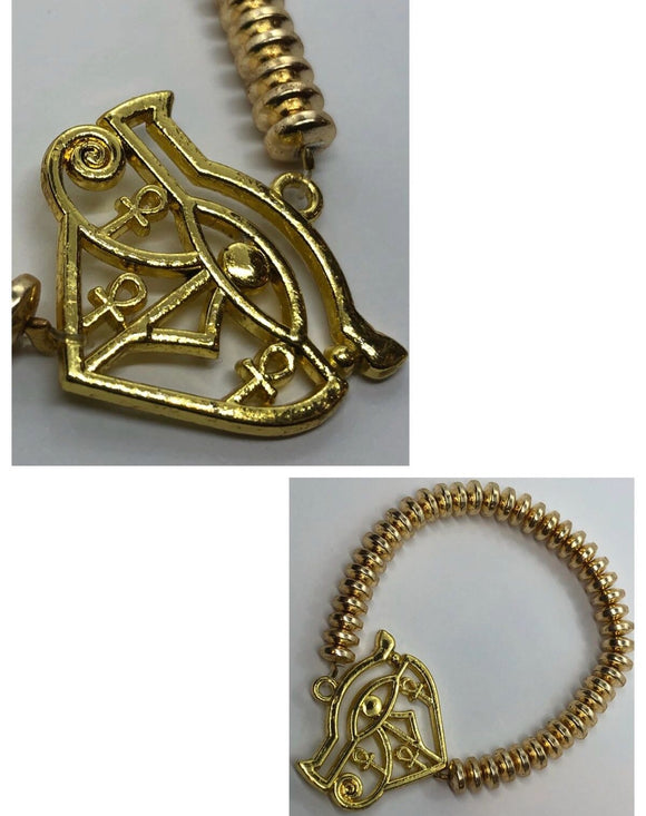 Gold Hematite Crystal Beaded Bracelet with Eye of Horus Centrepiece
