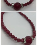 Small Faceted Ruby Crystal Beaded Bracelet with Diamanté Ruby Centrepiece