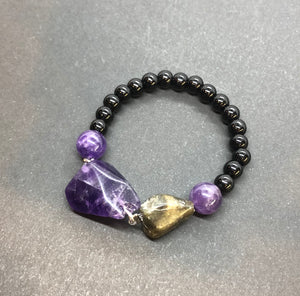 Amethyst, Labradorite and Black Obsidian Bracelet