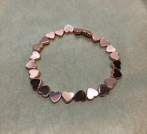 Rose Gold Hematite Crystal Hearts Beaded Bracelet