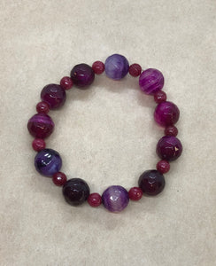 Faceted Pink Agate and Ruby Crystal Beaded Bracelet