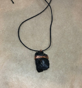 Raw Black Tourmaline Crystal Wired Necklace