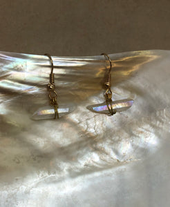 Opal Aura Quartz Crystal Points Wired Earrings
