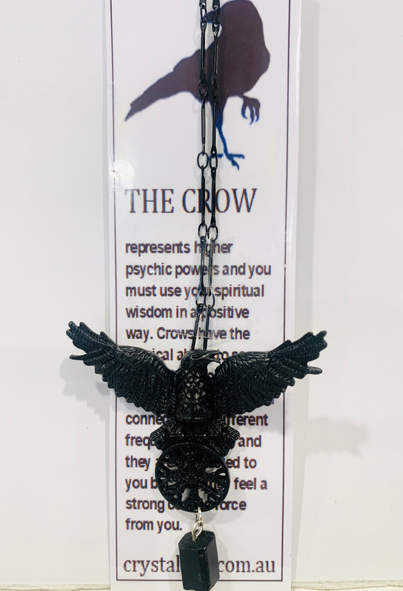 Black Crow With Tourmaline Necklace