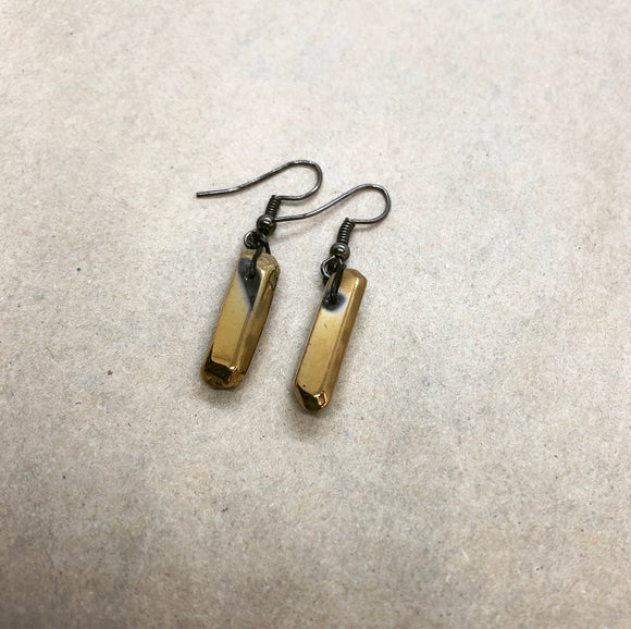 Gold Aura Quartz Crystal Point Earrings