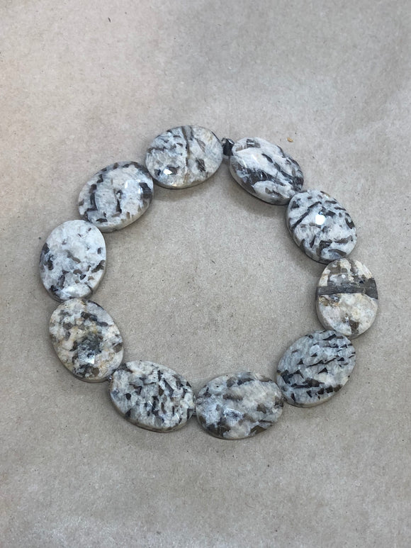 Faceted Feldspar & Tourmaline Crystal Beaded Bracelet