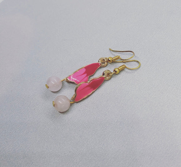 Pink Butterfly Wings Earrings with Rose Quartz