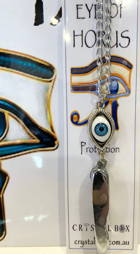Eye of Horus with Silver Titanium Aura Crystal Necklace