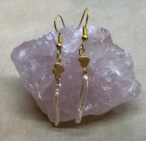 Keshi Pearls and Gold Hematite Hearts Earrings