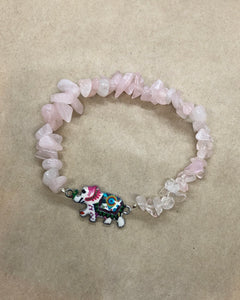 Rose Quartz Crystal Chips Beaded Bracelet with Elephant Centrepiece