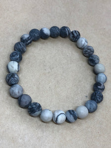 Grey Zebra Jasper Crystal Beaded Bracelet