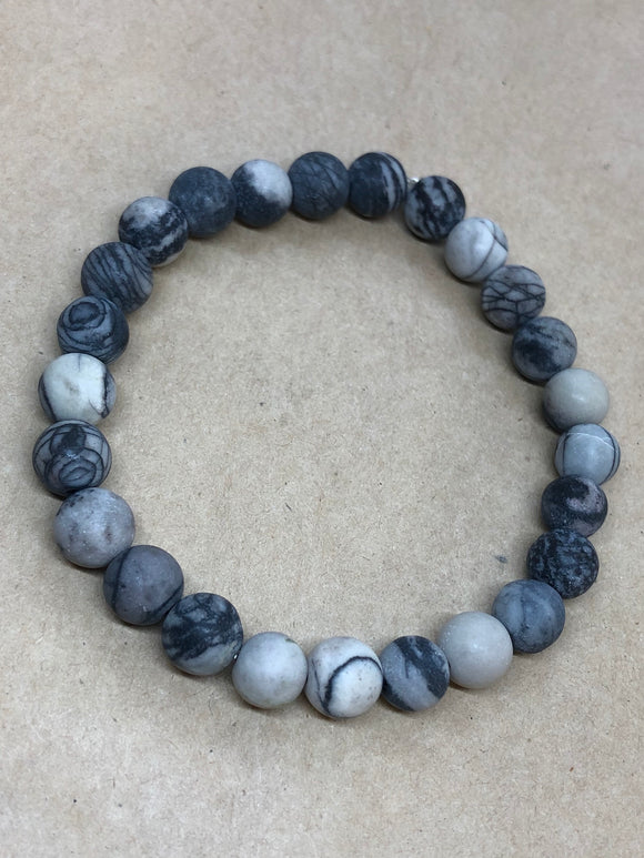 Grey Zebra Jasper Crystal Beaded Bracelet