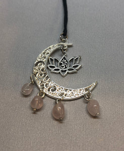 Moon Crescent Lotus with Rose Quartz Crystal